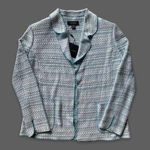 NWT ST JOHN Cardigan Sweater Blue Topaz Multi Knit Jacket Wool Blend Sz 6
